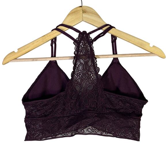 Aerie Bralette Womens M Purple Lace Halter Racerback Wireless Lightly Lined - Picture 3 of 5
